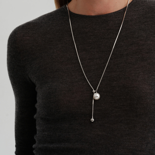 【CnHnOn脂肪商店】简约大溪地多麻粒珍珠可调节抽拉链条毛衣项链