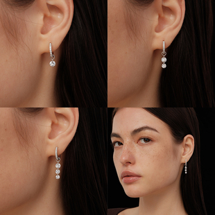 s925纯银5A锆石火彩裸钻闪剔透亮满钻耳圈耳钉 CnHnOn脂肪商店