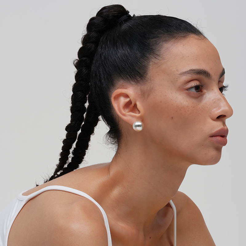 【CnHnOn脂肪商店】时髦小众拉丝工艺银珠圆球简约欧美球体耳钉