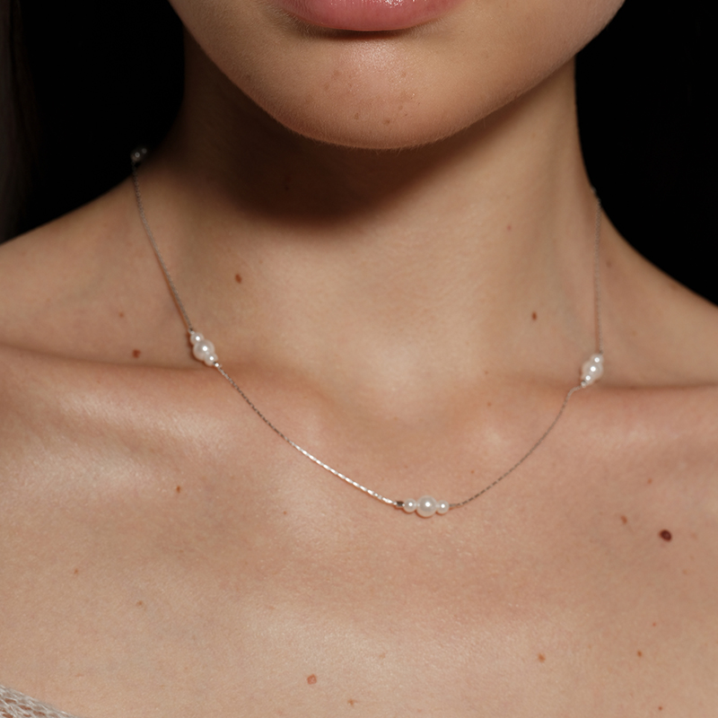 【CnHnOn脂肪商店】s925纯银迷你渐变珍珠超细法式精美锁骨项链