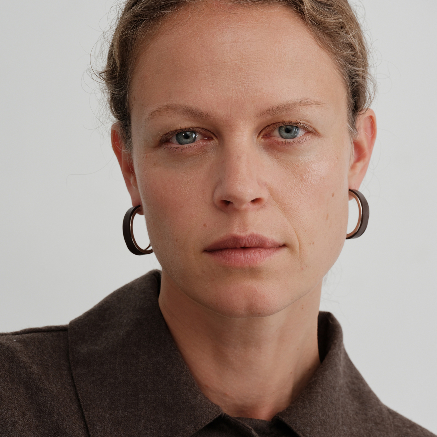 【CnHnOn脂肪商店】北欧简约质感巧克力棕皮革面小众设计耳圈耳环