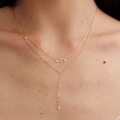 s925纯银法式 CnHnOn脂肪商店 裸钻流苏摇曳细链优雅14k金项链