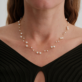 CnHnOn脂肪商店 细金线串珠散落珍珠悬浮镂空链条多层叠戴项链