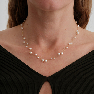 【CnHnOn脂肪商店】细金线串珠散落珍珠悬浮镂空链条多层叠戴项链