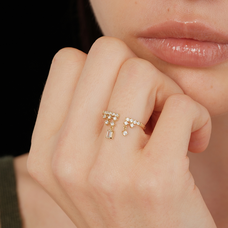 【CnHnOn脂肪商店】s925纯银法式水晶灯流苏方钻镂空锆石质感戒指