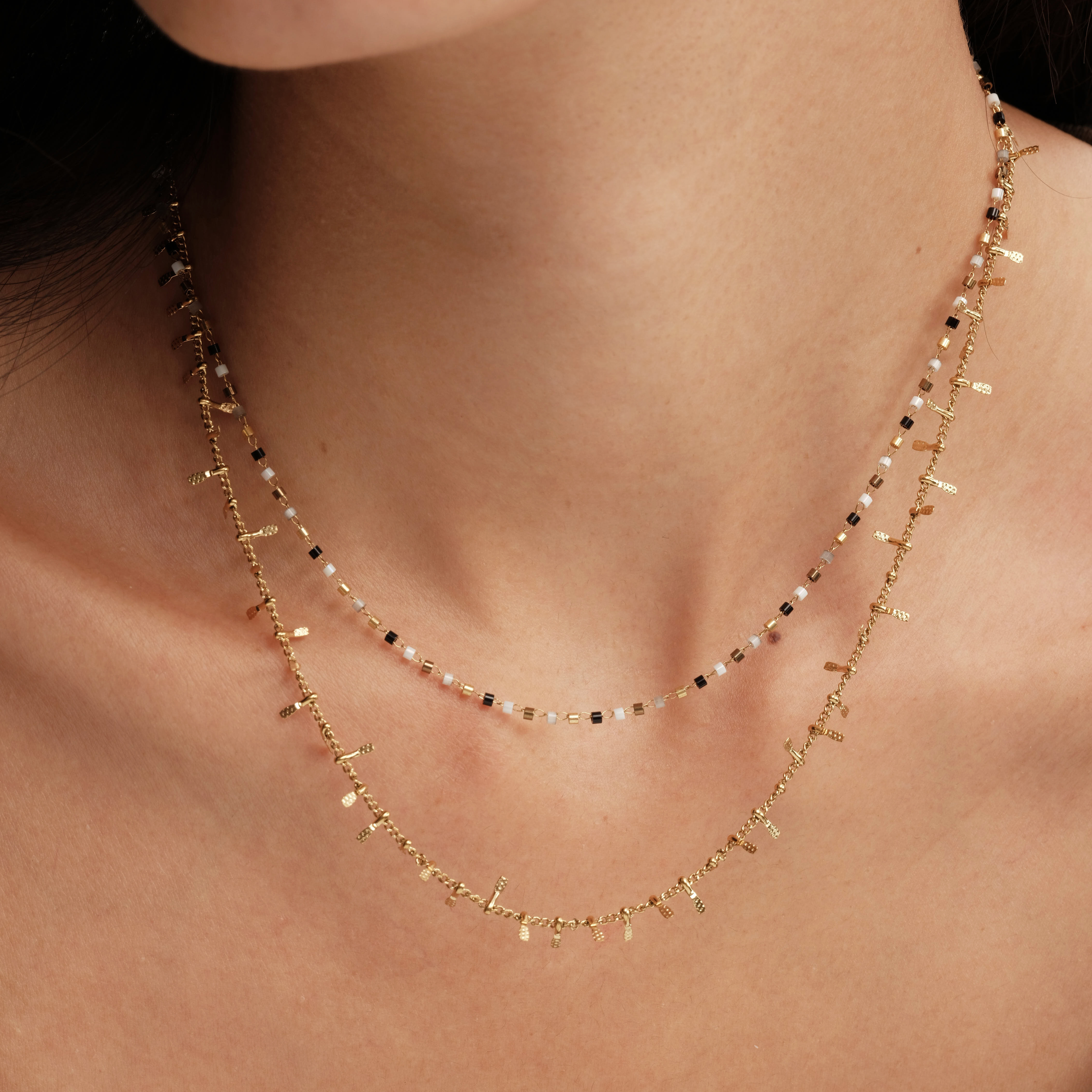 【CnHnOn脂肪商店】小众法式镂空细管米珠串珠流苏麦穗双层项链