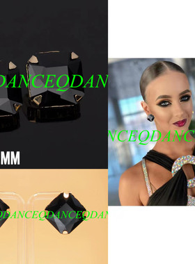 拉丁舞蹈耳针比赛国标舞黑色水钻耳钉配饰女舞台表演出闪钻耳饰品