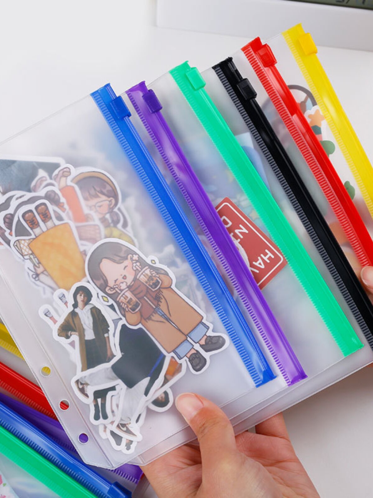 루스리프 원장 교체 코어 PVC 컬러 지퍼 보관 가방 6홀 명함 가방 A5A6 반투명 투명 빌 가방