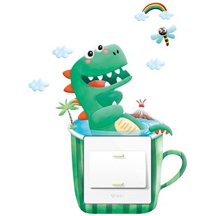 可爱萌宠植物夜光开关贴客厅儿童卧室墙壁开关装饰框3D立体保护套