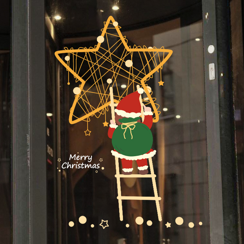 圣诞节装饰品窗花店铺氛围布置静电贴纸室内橱窗装扮玻璃门贴画纸图片