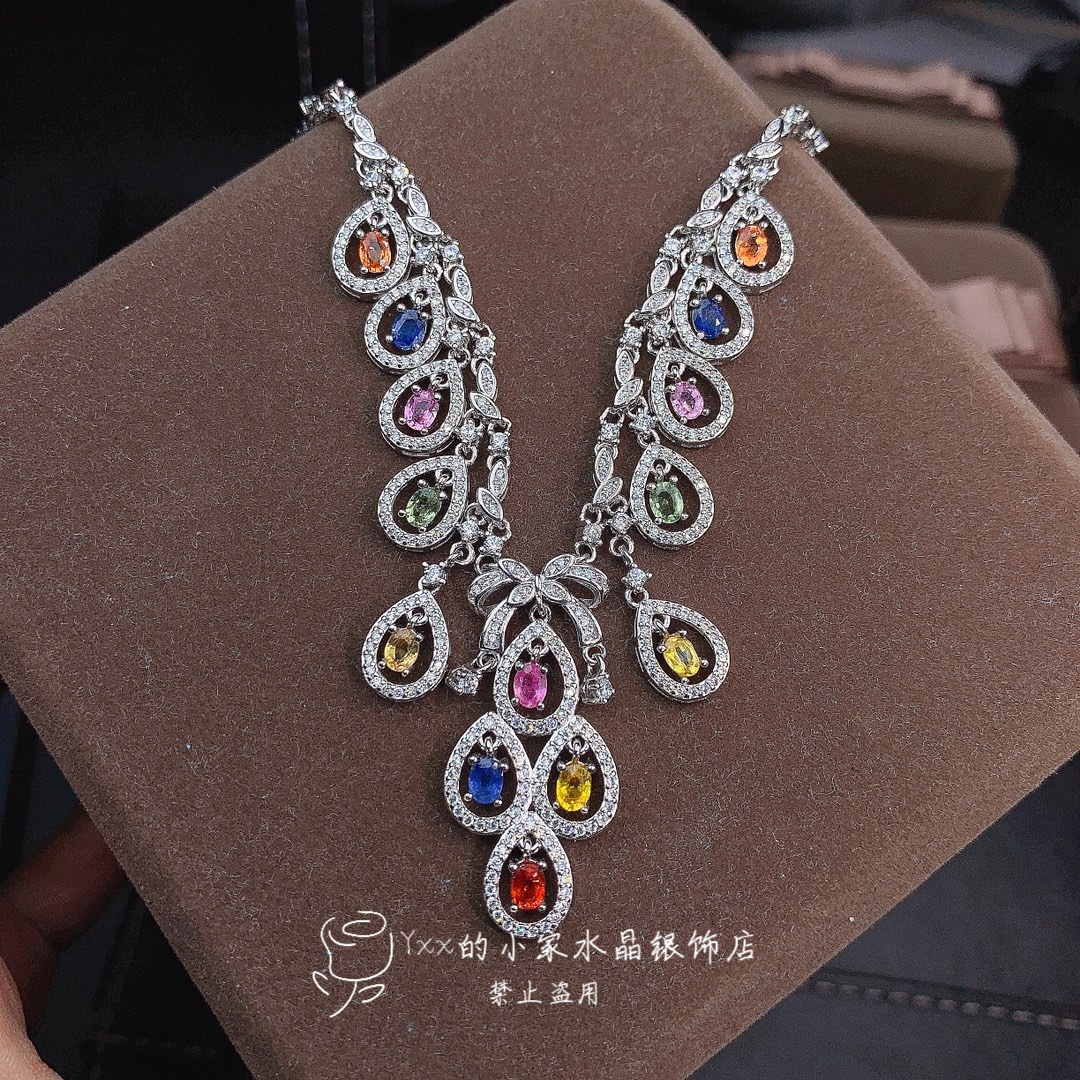 天然彩蓝宝项链3乘4轻奢