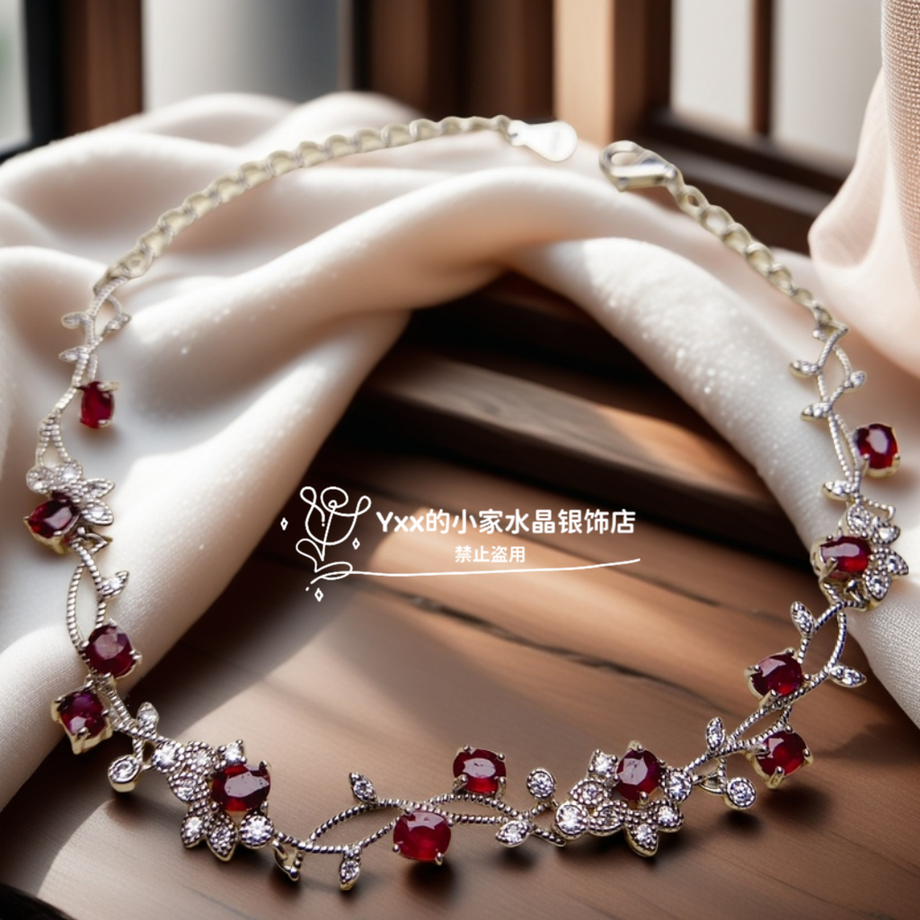 天然红宝石手链老烧3乘4花朵款