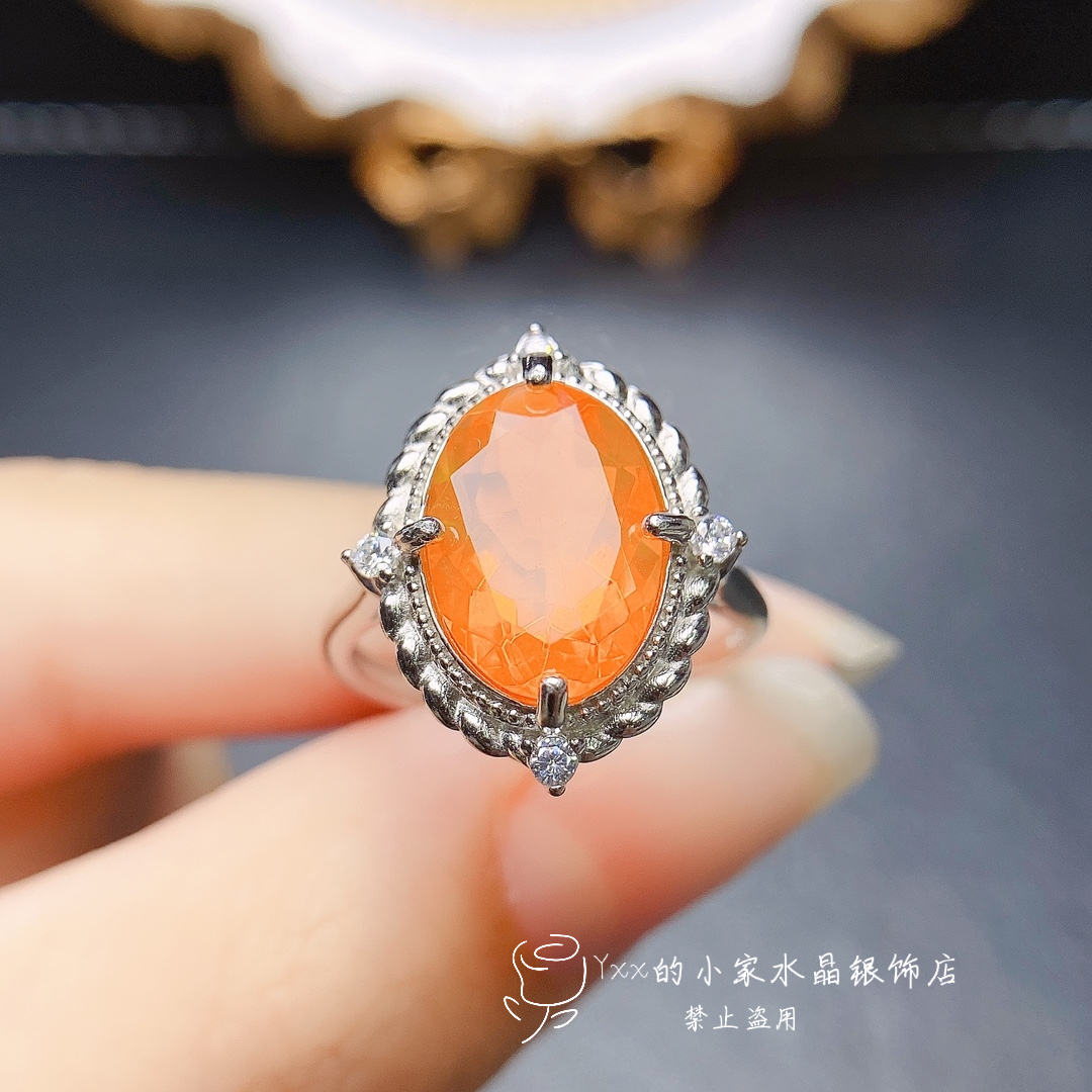 天然火欧泊戒指9乘13火彩绚烂