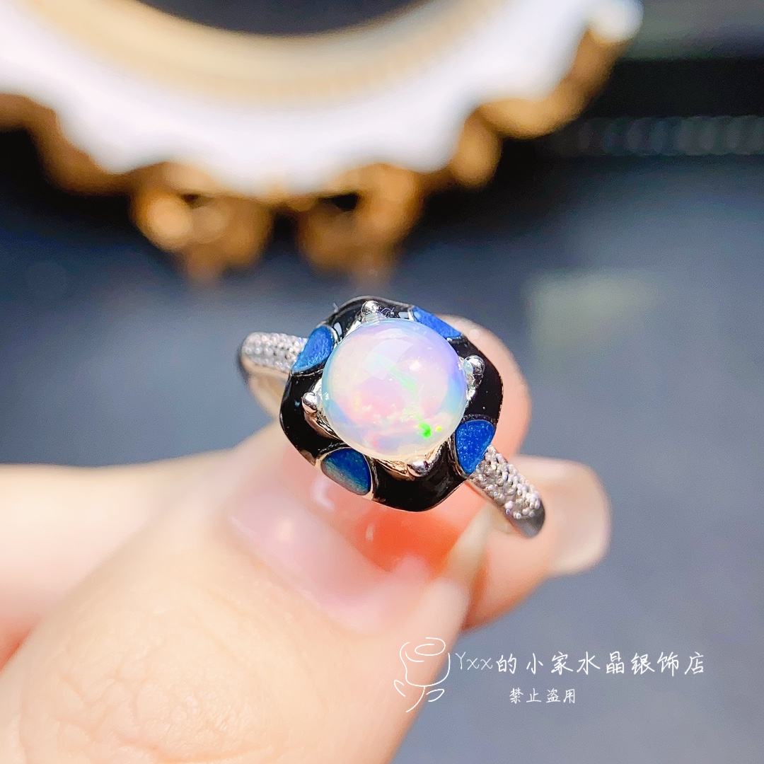 天然欧泊戒指7乘7银色款