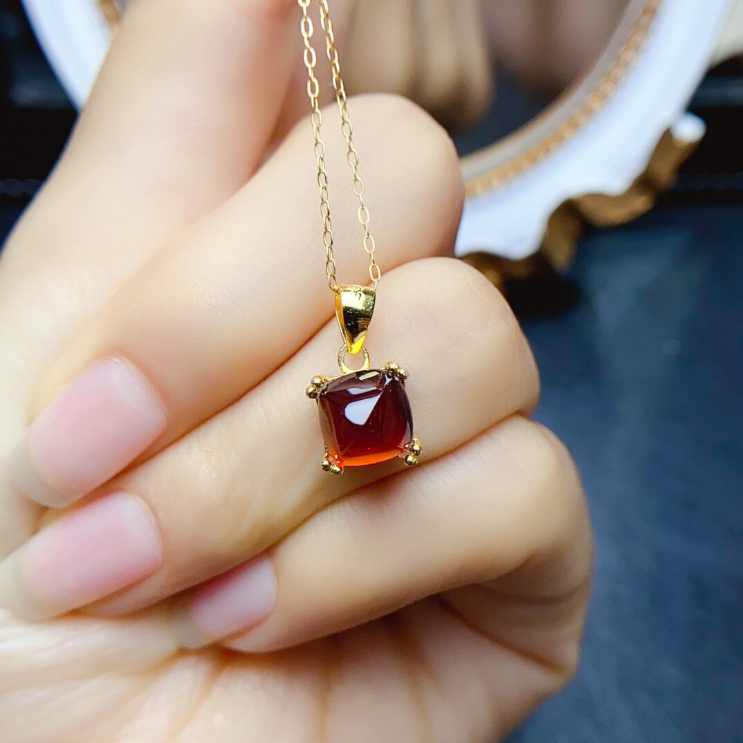 优质天然石榴石芬达石糖塔吊坠镶嵌宝石礼物银饰项链饰品925银女