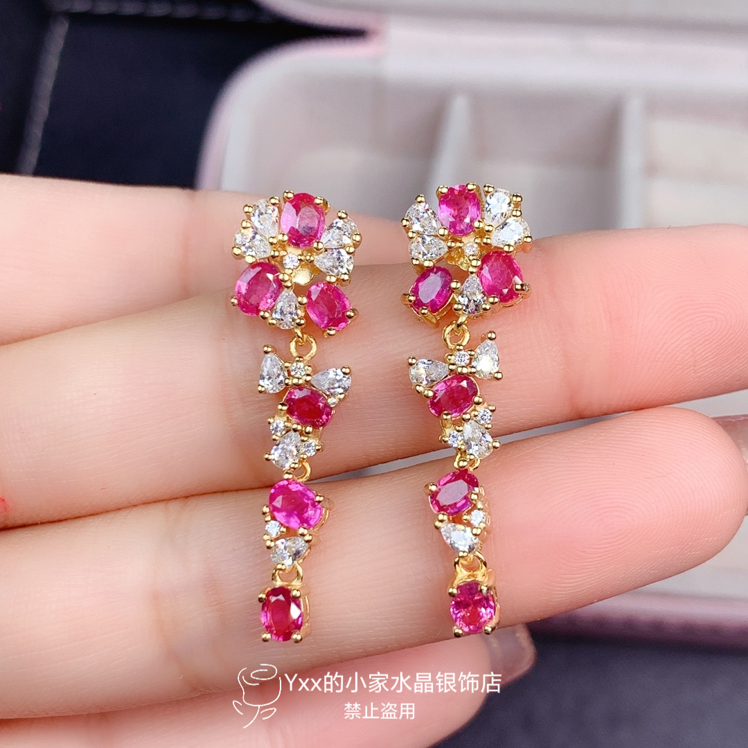 天然粉蓝宝耳钉 925银镶嵌宝石帕帕拉恰3乘4奢华流苏粉嫩银饰耳饰,饰品/流行首饰/时尚饰品新,银饰耳饰,淘宝优惠券,粉丝福利购,淘宝优惠卷