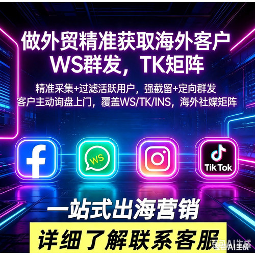 外贸客户开发软件海外社媒引流拓客软件TK ins FB WS矩阵短视频