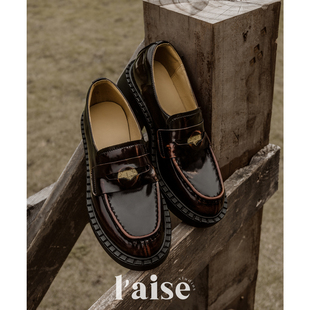 圆头金币乐福鞋 舒适摩登单鞋 复古厚底英伦风小皮鞋 aise矮子乐