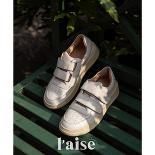 休闲百搭小白鞋 手工真皮魔术贴厚底板鞋 经典 aise懒人B备
