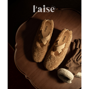 Boots Trendy 珍珠羔羊毛 时尚 休闲外穿平底玛丽珍毛毛鞋 aise