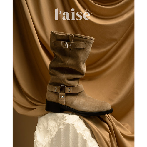 L'aise丨复古中筒骑士靴子女