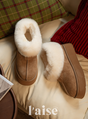 L'aise丨Comfy Sneakers 复古獭兔毛皮毛一体厚底雪地靴子毛毛鞋