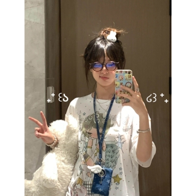 轻亚风波点翅膀情绪女孩短袖T恤女夏季新款宽松小众设计感y2k上衣