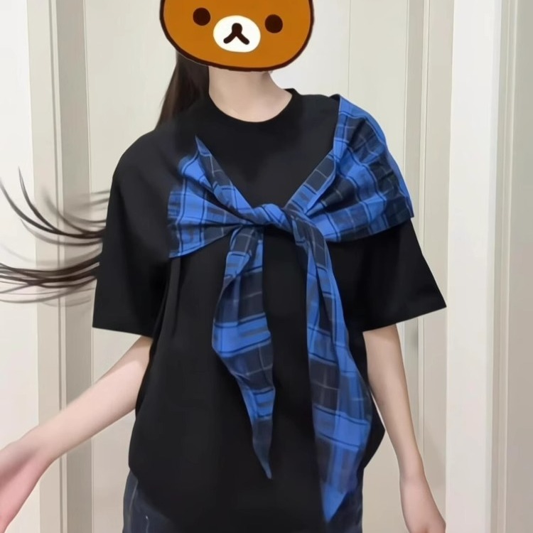美式复古学院风撞色格子蝴蝶结