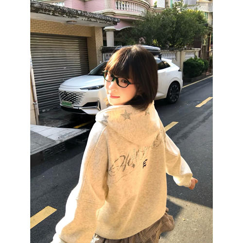 美式潮牌烫钻刺绣连帽开衫卫衣女2026秋冬新款加绒宽松设计感外套