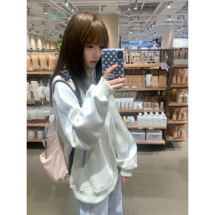 美式哈苏线撞色立领外套女春秋2026新款宽松字母刺绣拉链开衫卫衣