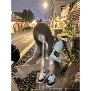 美式高街石头岛刺绣徽章短袖t恤女夏季宽松休闲情侣半袖纯棉上衣