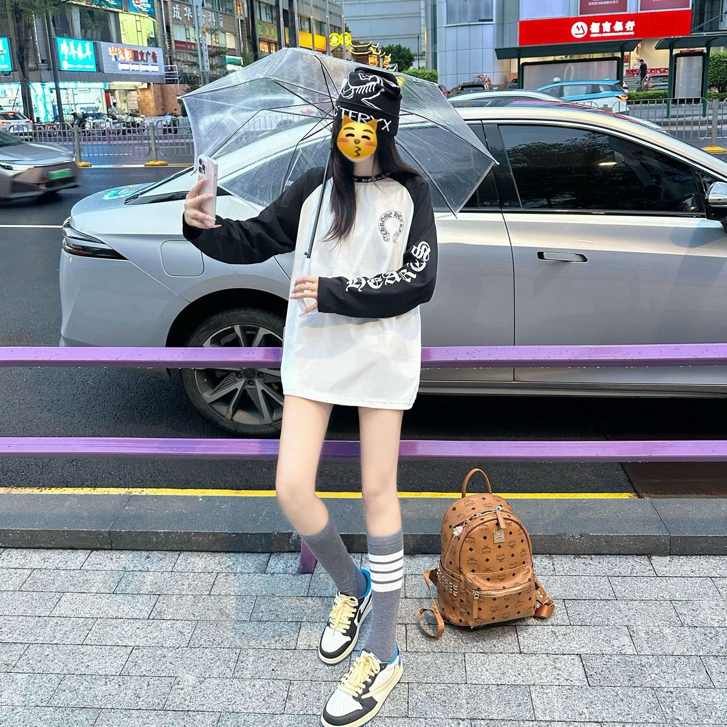 美式复古撞色长袖T恤女