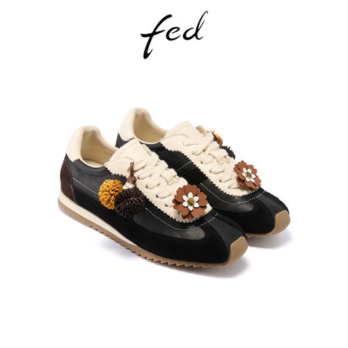 fed时尚阿甘鞋春季新款女鞋厚底德训鞋花朵休闲鞋女款FWS308