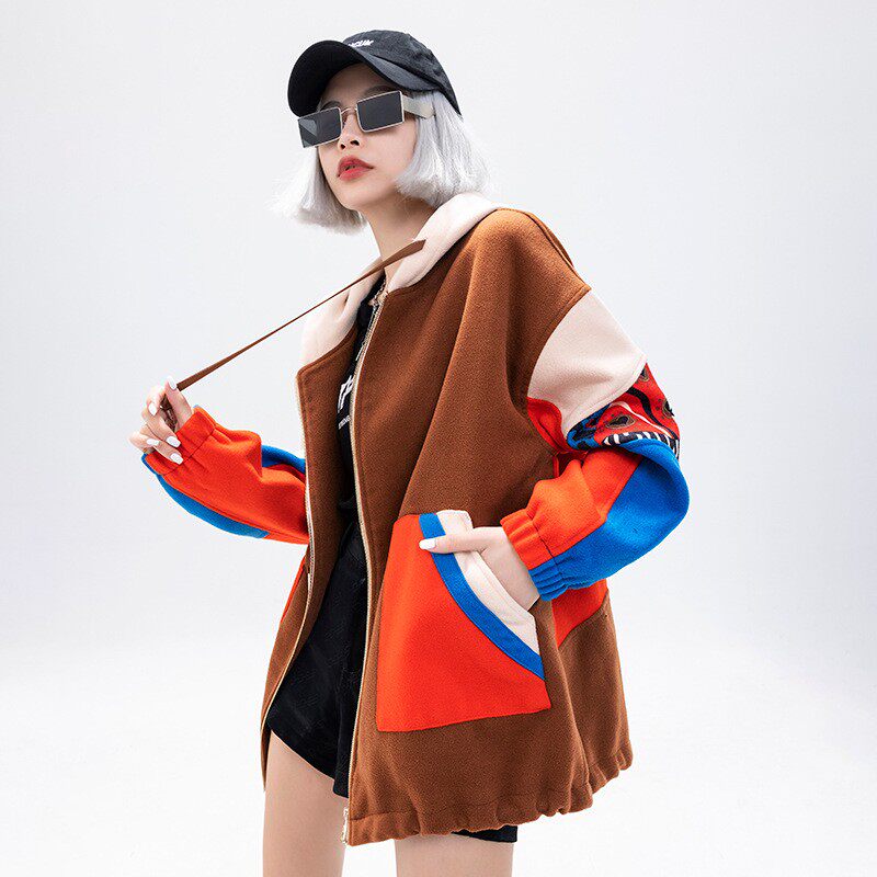 拓谷潮牌女装穿搭时髦连帽毛呢外套女2022冬季新款宽松保暖上衣