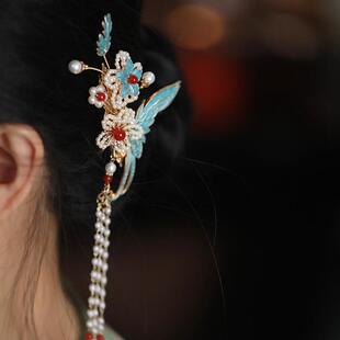 汉服头饰步摇流苏古典国潮新中式马面裙结婚发饰侧边夹旗袍发饰女