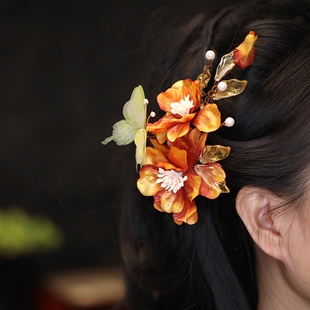 新中式古风结婚秀禾头饰复古气质花朵汉服发饰配饰马面裙盘发发夹