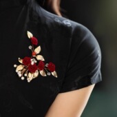 红色小众设计感旗袍别针大衣胸花 复古玫瑰花中式 胸针女款 2025新款