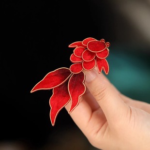 新年头饰中国风布艺锦鲤女童边夹新中式红色复古气质发饰旗袍配饰