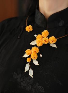 秋冬仿绒花手工小柿子项圈新中式古典项链古风汉服旗袍配饰小众