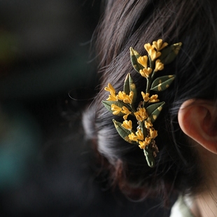 汉服头饰新中式 国风缠花桂花发夹汉服旗袍马面裙配饰复古发饰日常