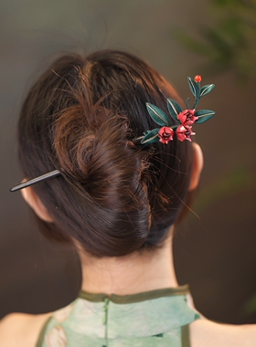 石榴花发簪缠花簪子女古风
