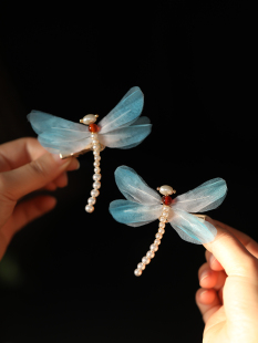 手工烫花蜻蜓精致小边夹古风汉服侧边夹配饰超仙中式旗袍配饰夹子