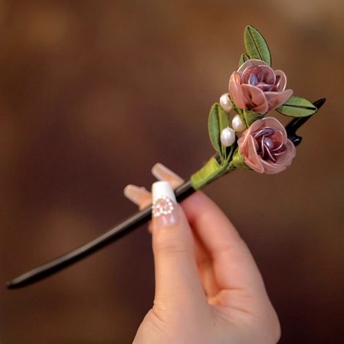 简约现代木簪黑檀木盘发发簪旗袍