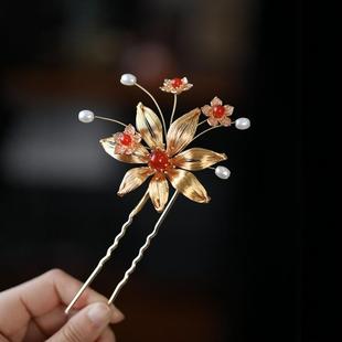 u型发簪金色高级感古装汉服发钗战国袍头饰古装配饰秀禾新娘簪子