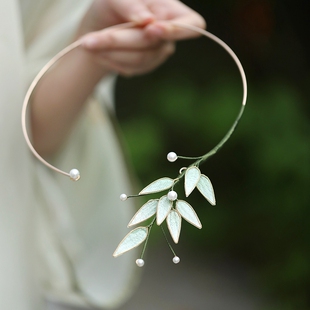 项链女款2024新款国风竹叶新中式项圈小众设计感古风旗袍配饰日常