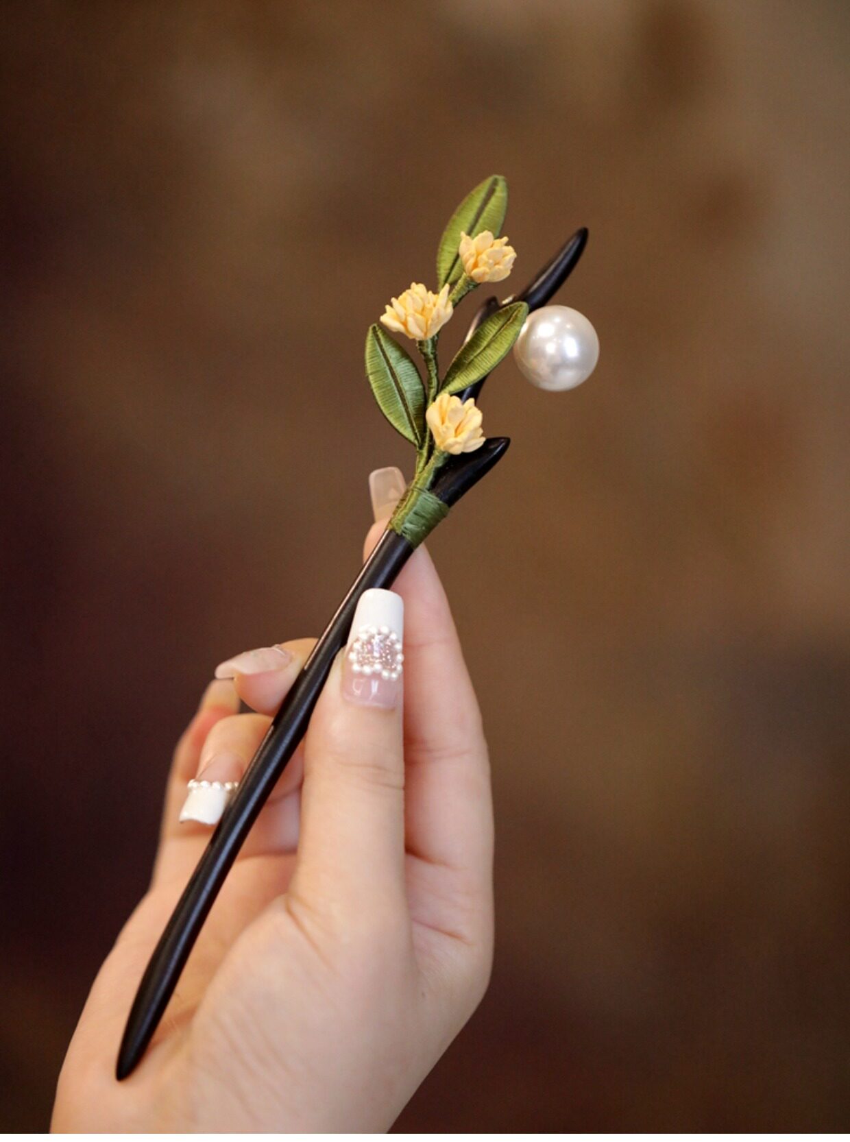 thumbnail for Winding flower hairpins, ancient style, osmanthus, new Chinese style, simple and modern, daily wooden hairpins, hair ornaments, cheongsam hairpins, women's national style