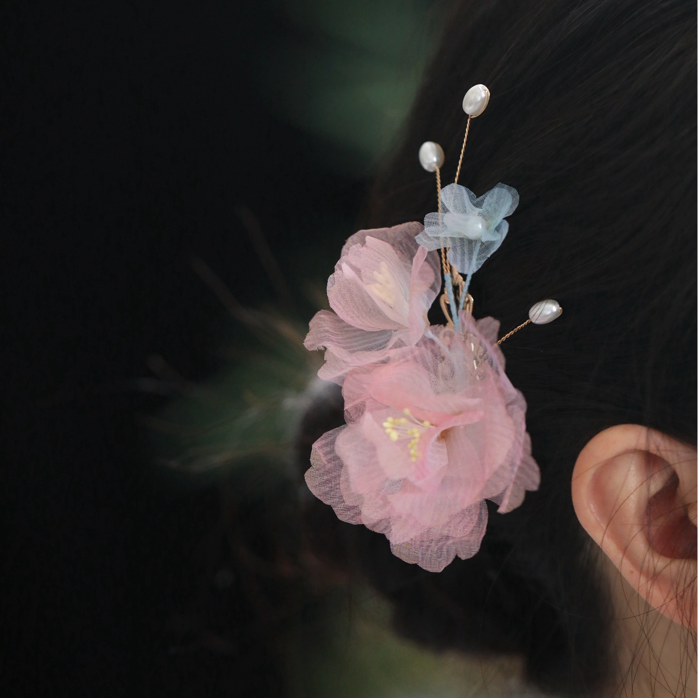 古风盘发头饰超仙少女烫花汉服发饰气质发夹侧边唐风古装配饰发钗