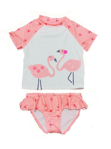 GYMBOREE/金宝贝儿童用于女童分体泳衣短袖 粉色火鸟 防晒2-5岁