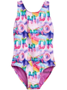 现货 N*XT儿童游泳女童衣无袖背心连体防晒紫色沙滩字母3岁-15岁