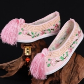 小姐垫高绣花彩鞋 戏曲演出用品花旦古装 汉服影视京越剧青衣秀禾鞋